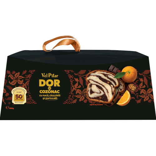 Cozonac cu nucă, ciocolată și portocală, 600g